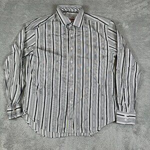 Robert Graham Shirt Mens 2XL White Striped Long Sleeve Button Up Dress Casual